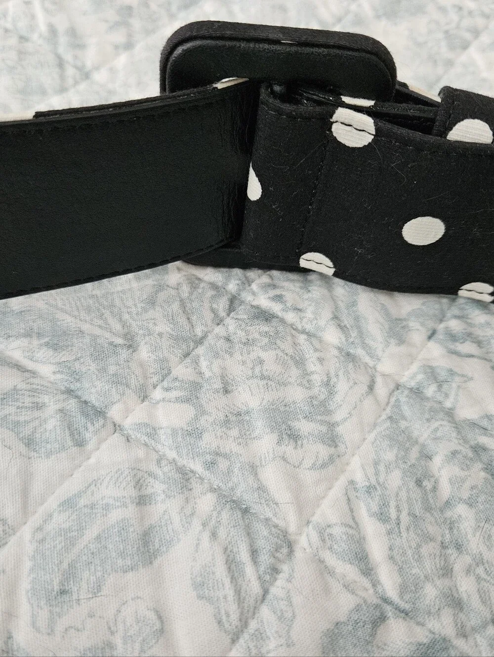 Carolina Herrera Polka Dot Wide Black Belt with Fabric Buckle Size Large